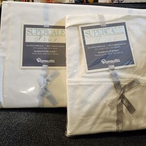 Vtg‎ Wamsutta Supercale Plus 200 Thread Count Percale Queen Flat&Fit Sheet WHITE